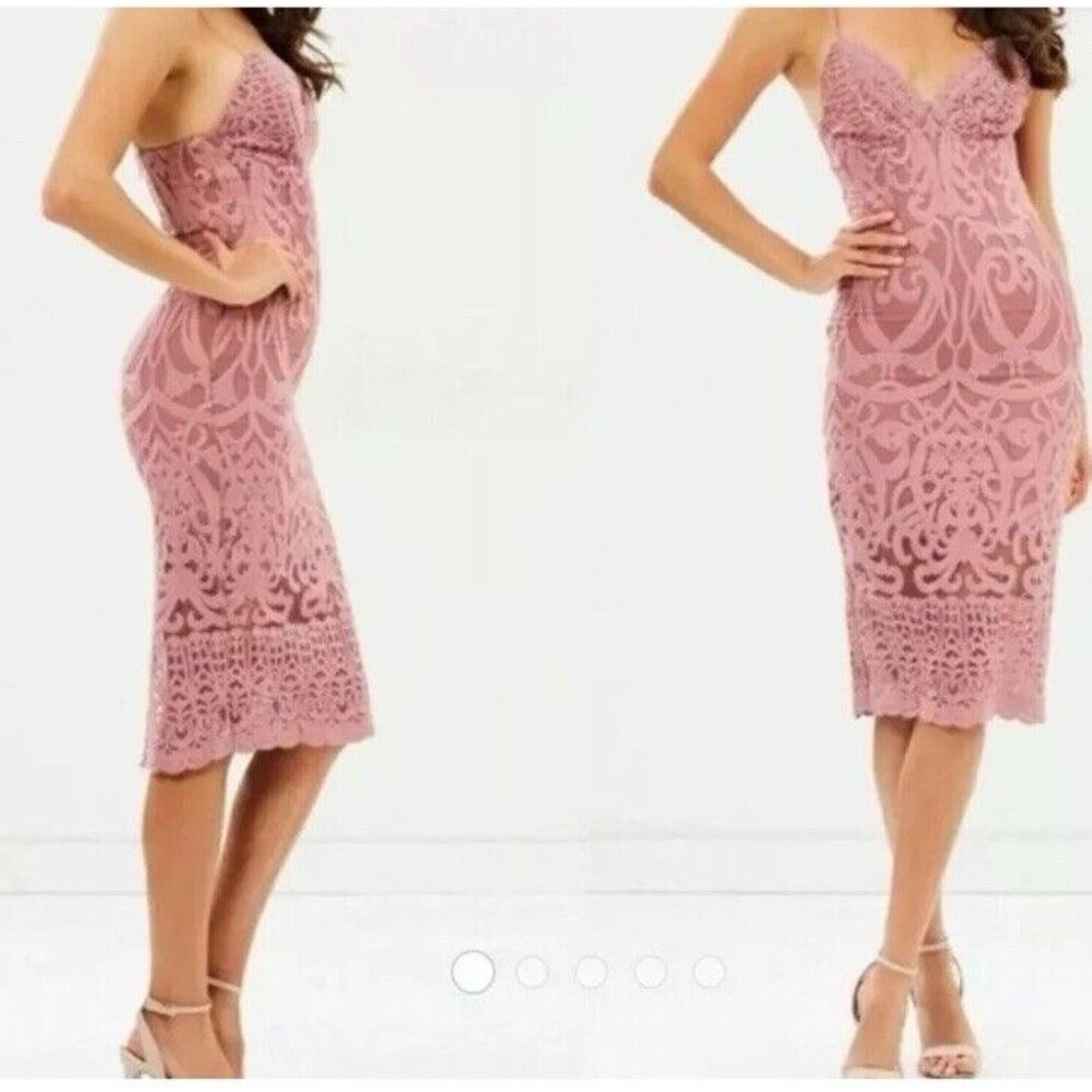 Bardot  4 XS Gia Lace Pencil Midi Dress Spaghetti Strap Pink